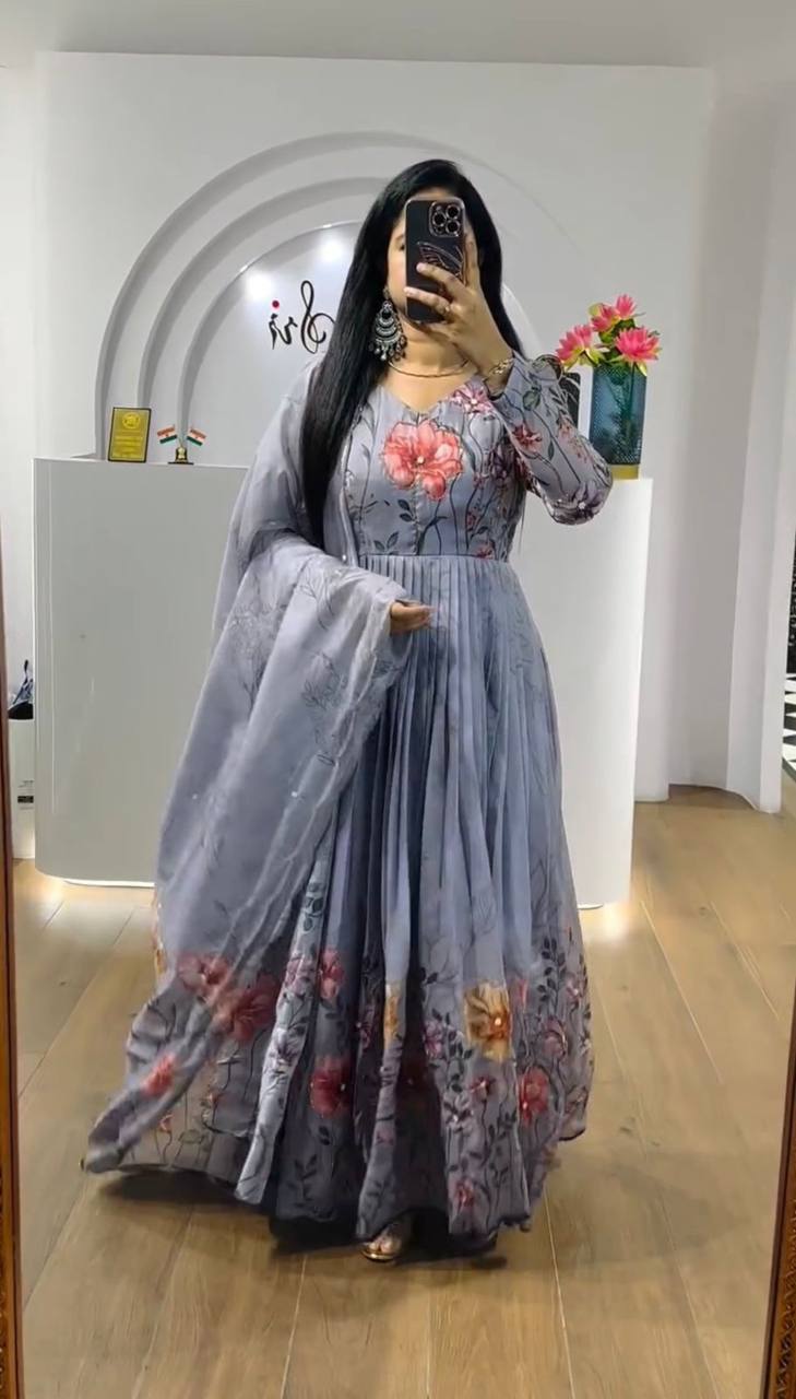 Majestic Threads Floral Print Gown