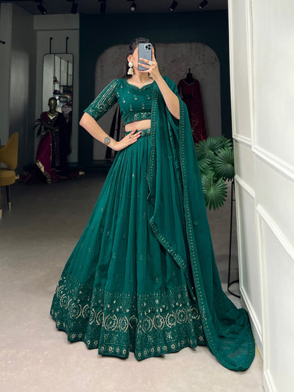 The Royal Green Loom Sequins Lehengha Choli Set