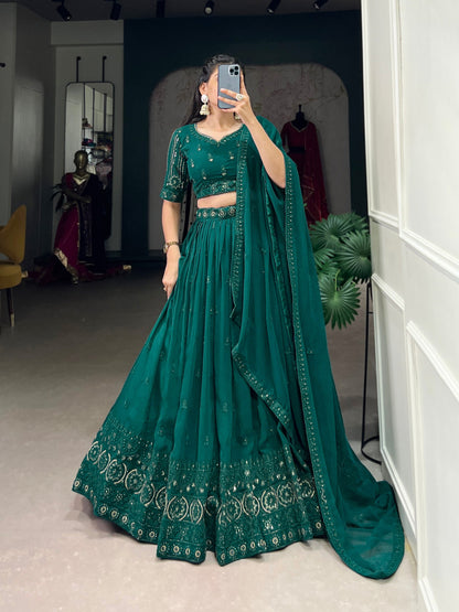 The Royal Green Loom Sequins Lehengha Choli Set