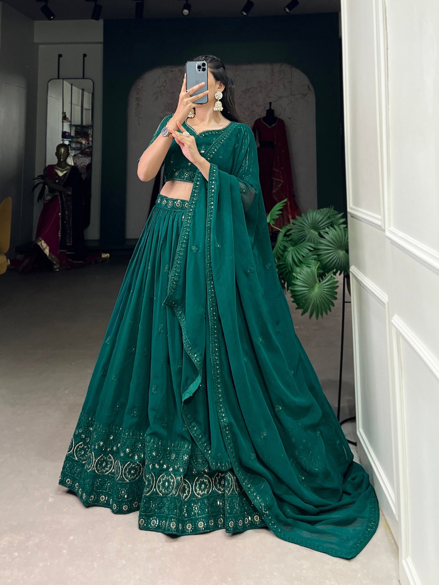 The Royal Green Loom Sequins Lehengha Choli Set