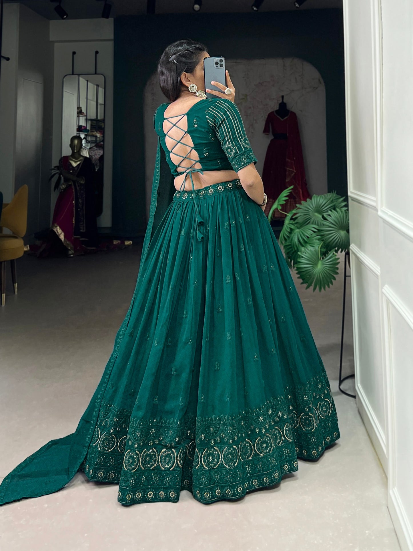 The Royal Green Loom Sequins Lehengha Choli Set