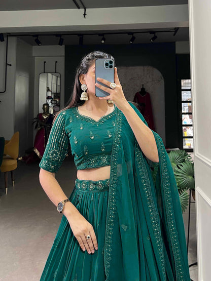 The Royal Green Loom Sequins Lehengha Choli Set