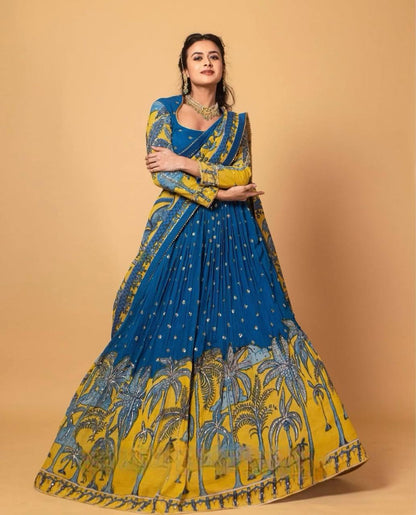 Kiara Kalamkari Print With Sequence Work Lehenga Choli