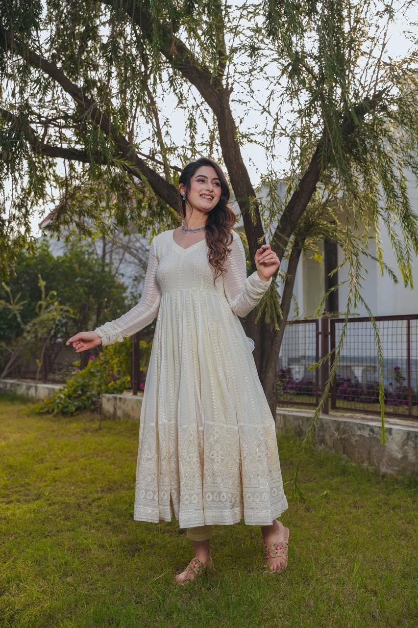 Rudra Cream Fox Georgette Fency Gown