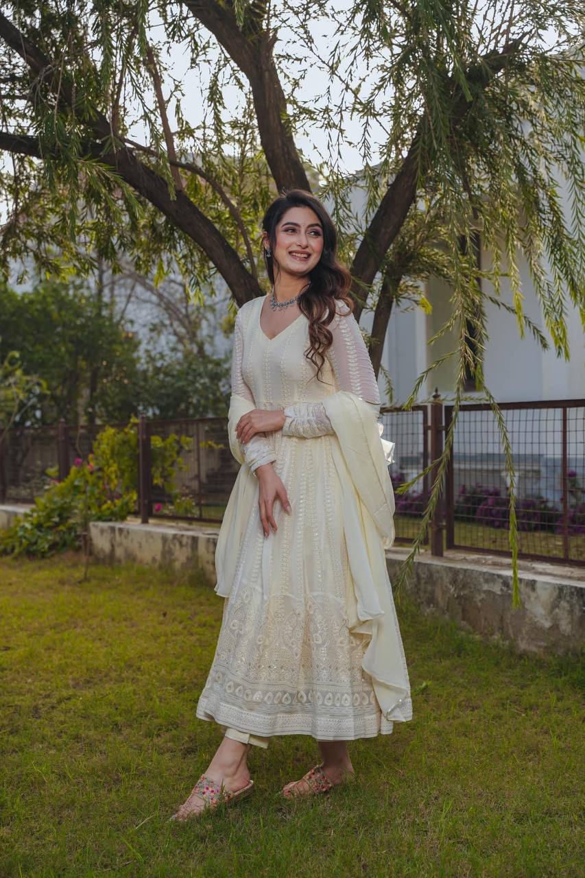 Rudra Cream Fox Georgette Fency Gown