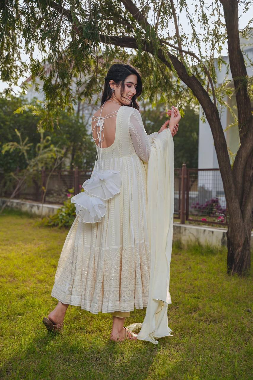 Rudra Cream Fox Georgette Fency Gown