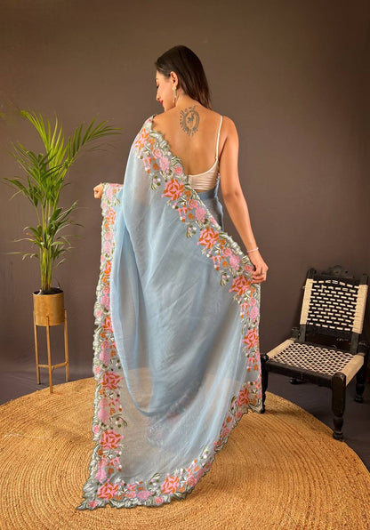 Azure Floral  Style Saree