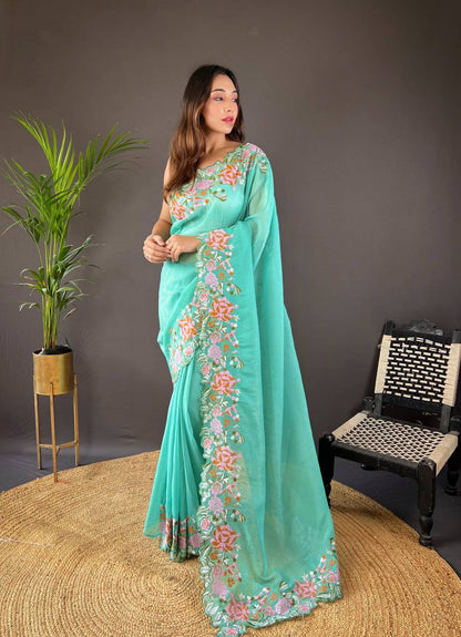 Azure Floral  Style Saree