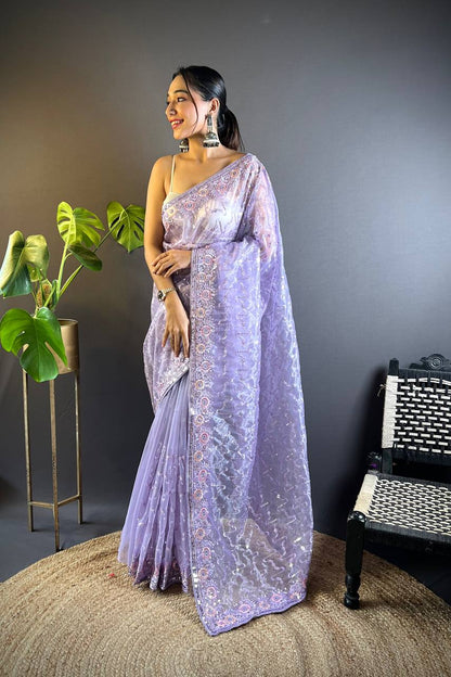 Shreya Heavy Twill Net  Embroidery Work Saree