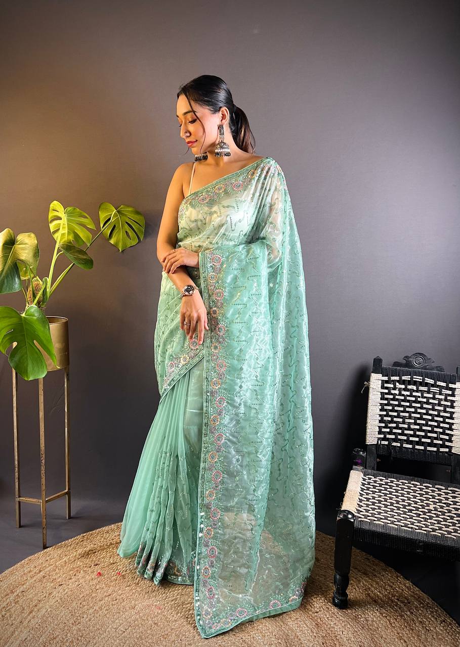 Shreya Heavy Twill Net  Embroidery Work Saree