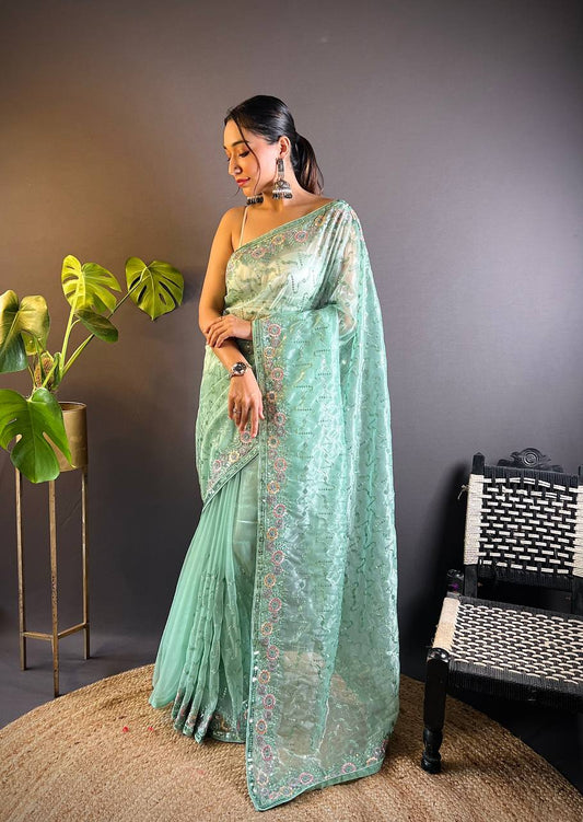 Shreya Heavy Twill Net  Embroidery Work Saree