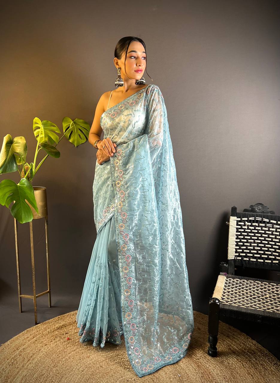 Shreya Heavy Twill Net  Embroidery Work Saree