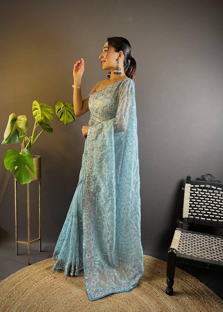 Shreya Heavy Twill Net  Embroidery Work Saree