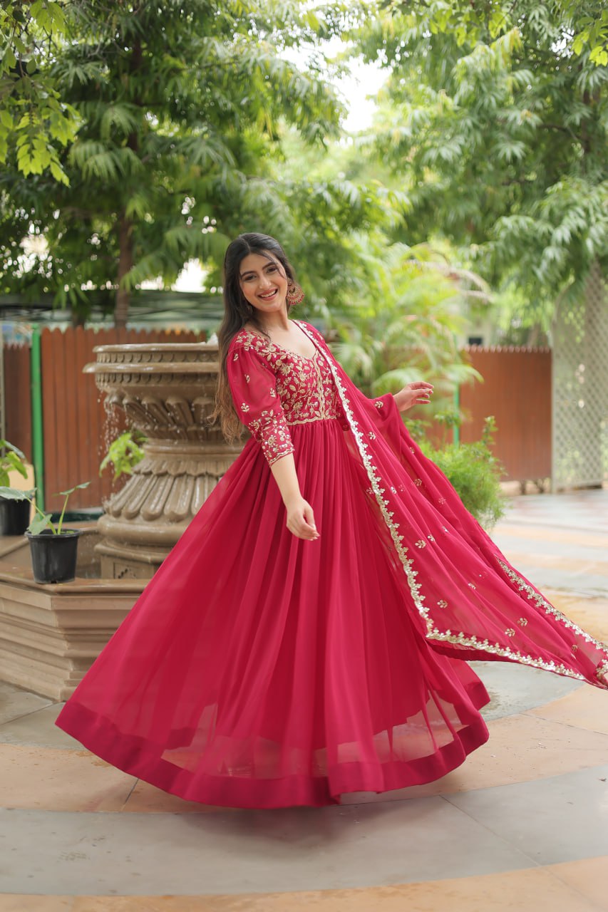 Rashmika Red  Faux Blooming Gown