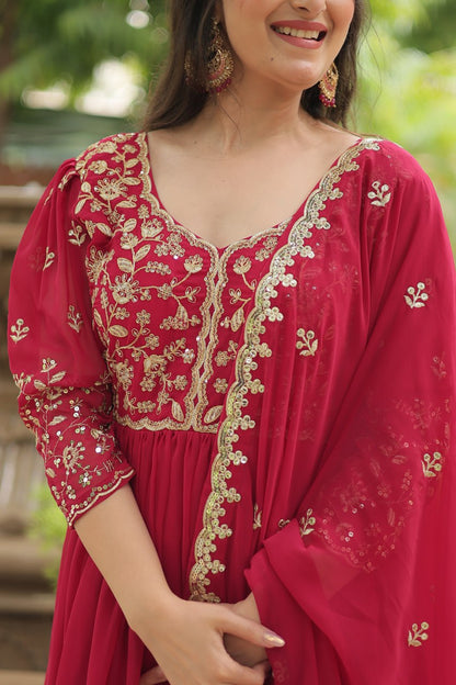 Rashmika Red  Faux Blooming Gown