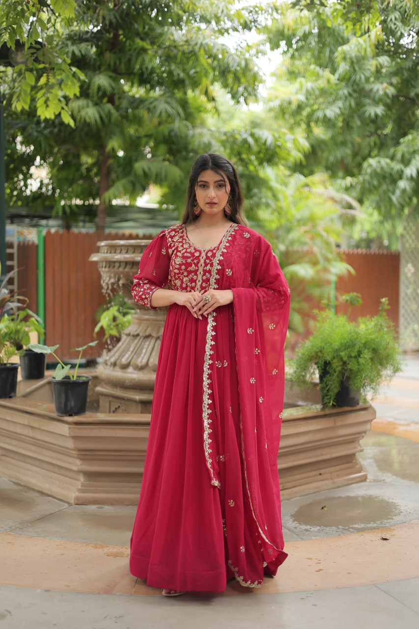 Rashmika Red  Faux Blooming Gown