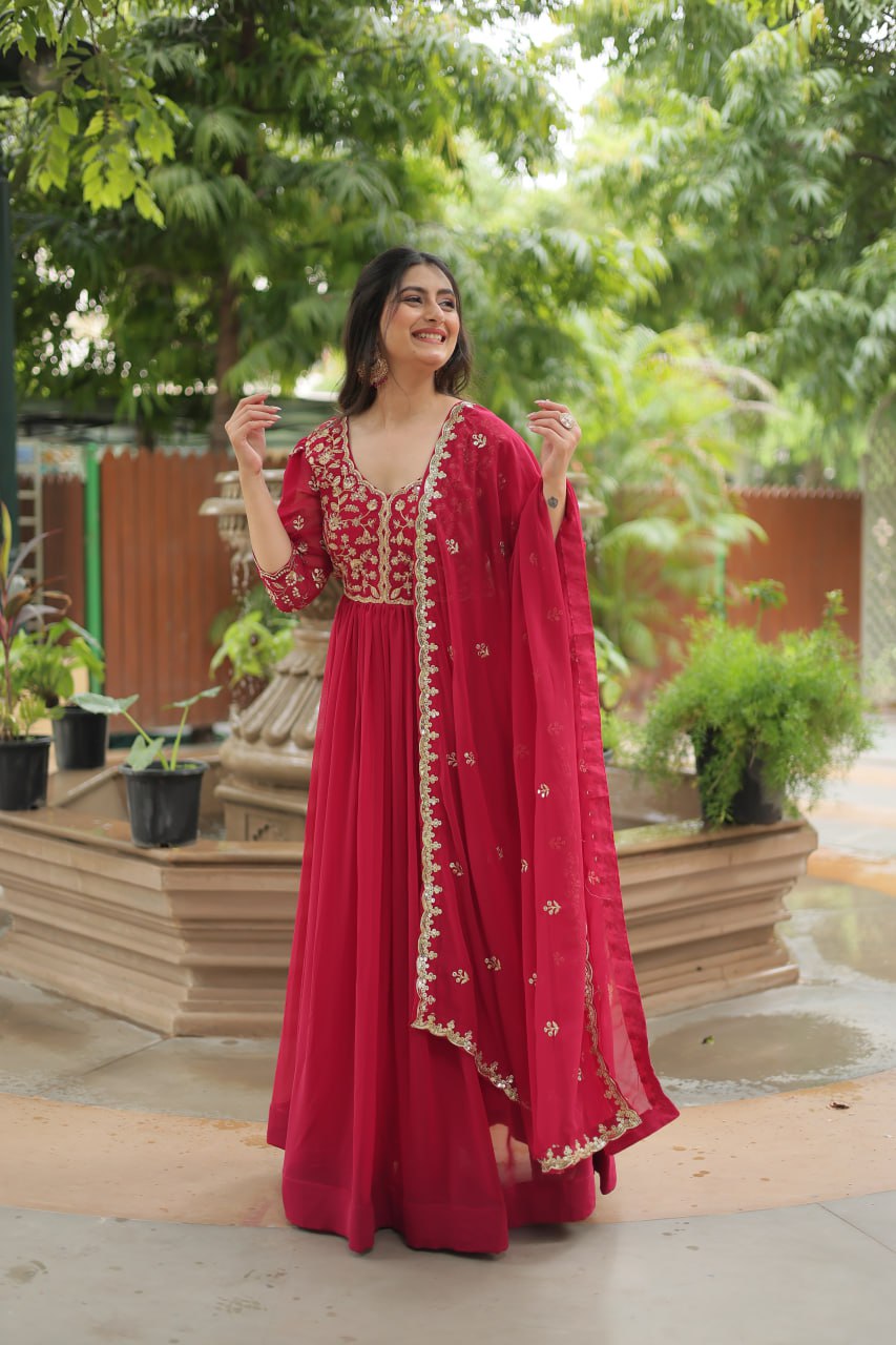 Rashmika Red  Faux Blooming Gown