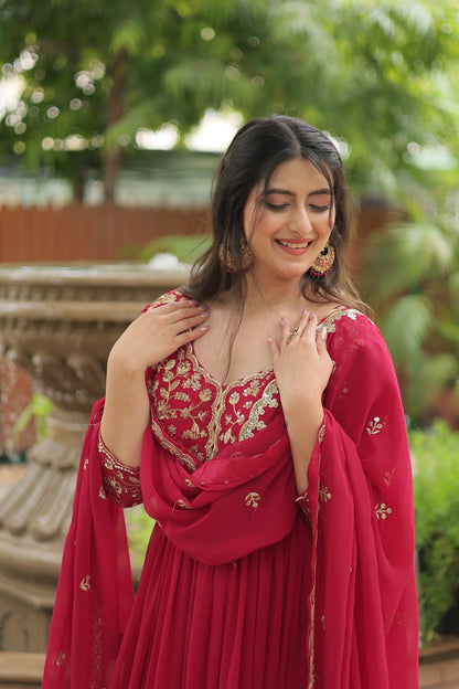 Rashmika Red  Faux Blooming Gown