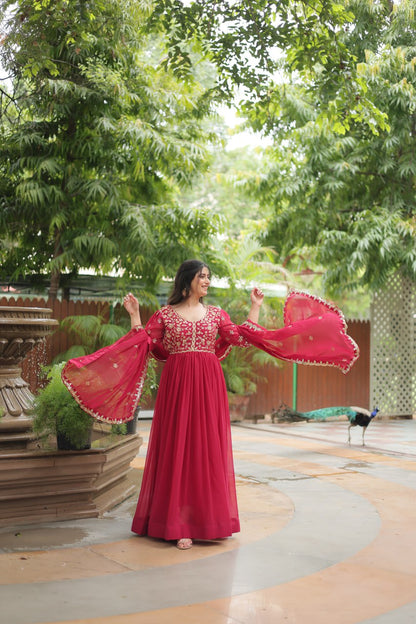 Rashmika Red  Faux Blooming Gown