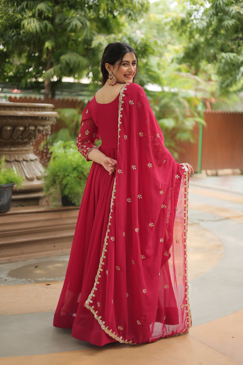 Rashmika Red  Faux Blooming Gown