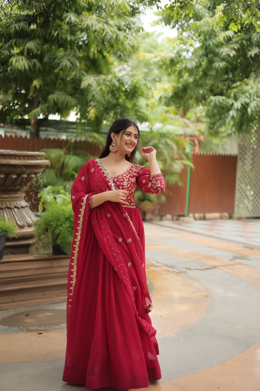 Rashmika Red  Faux Blooming Gown