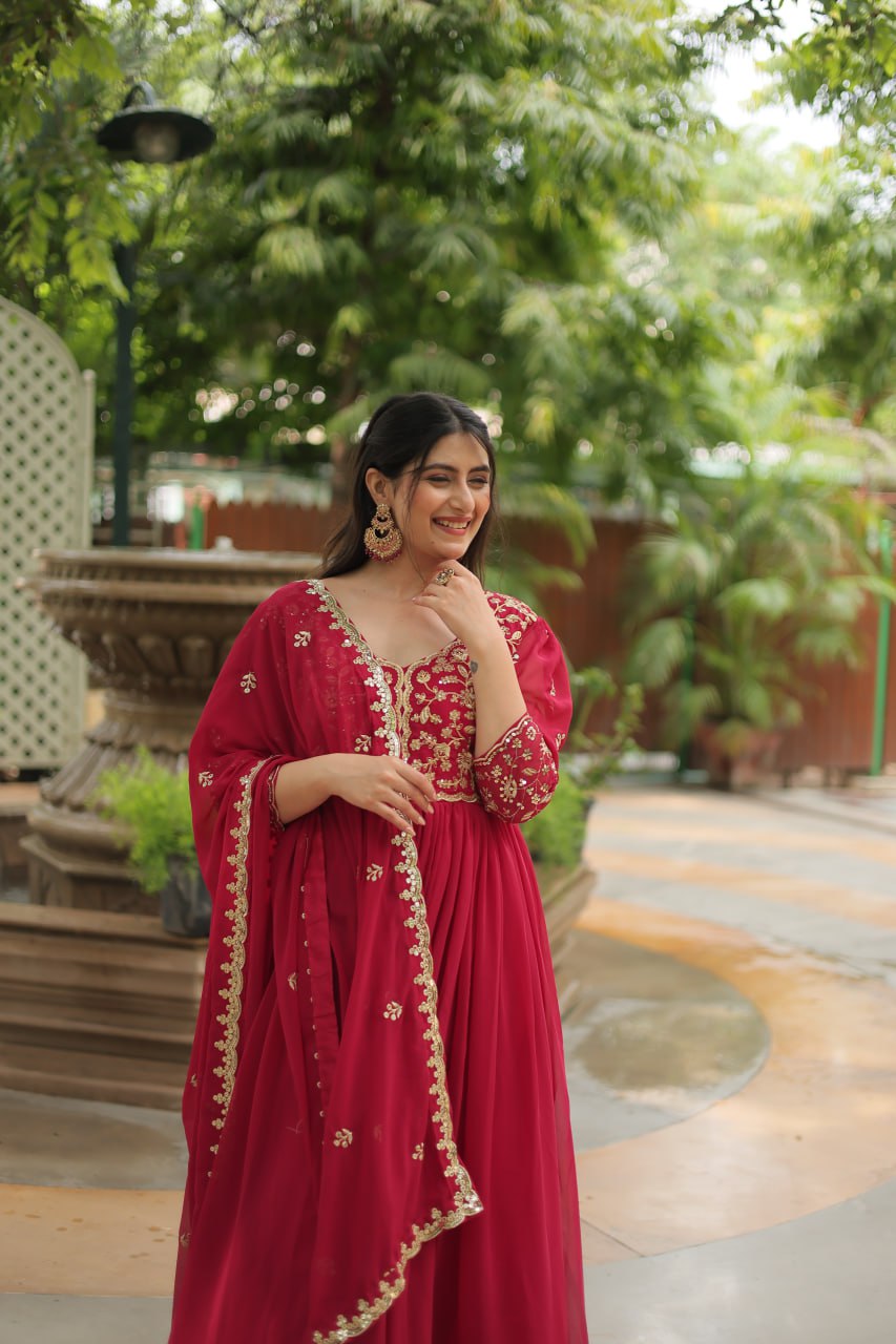 Rashmika Red  Faux Blooming Gown