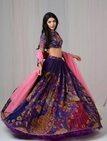 Prisha Purple Kalamkari Print Lehenga Choli