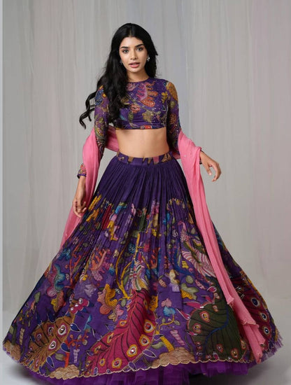 Prisha Purple Kalamkari Print Lehenga Choli