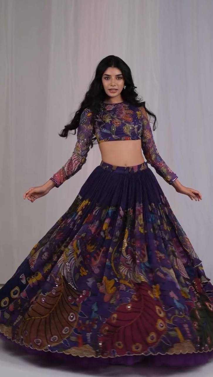 Prisha Purple Kalamkari Print Lehenga Choli