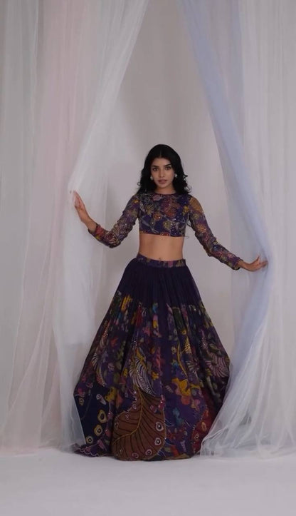 Prisha Purple Kalamkari Print Lehenga Choli