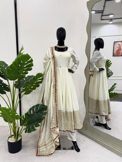 Neha Ivory Embroidered Anarkali Set with Dupatta