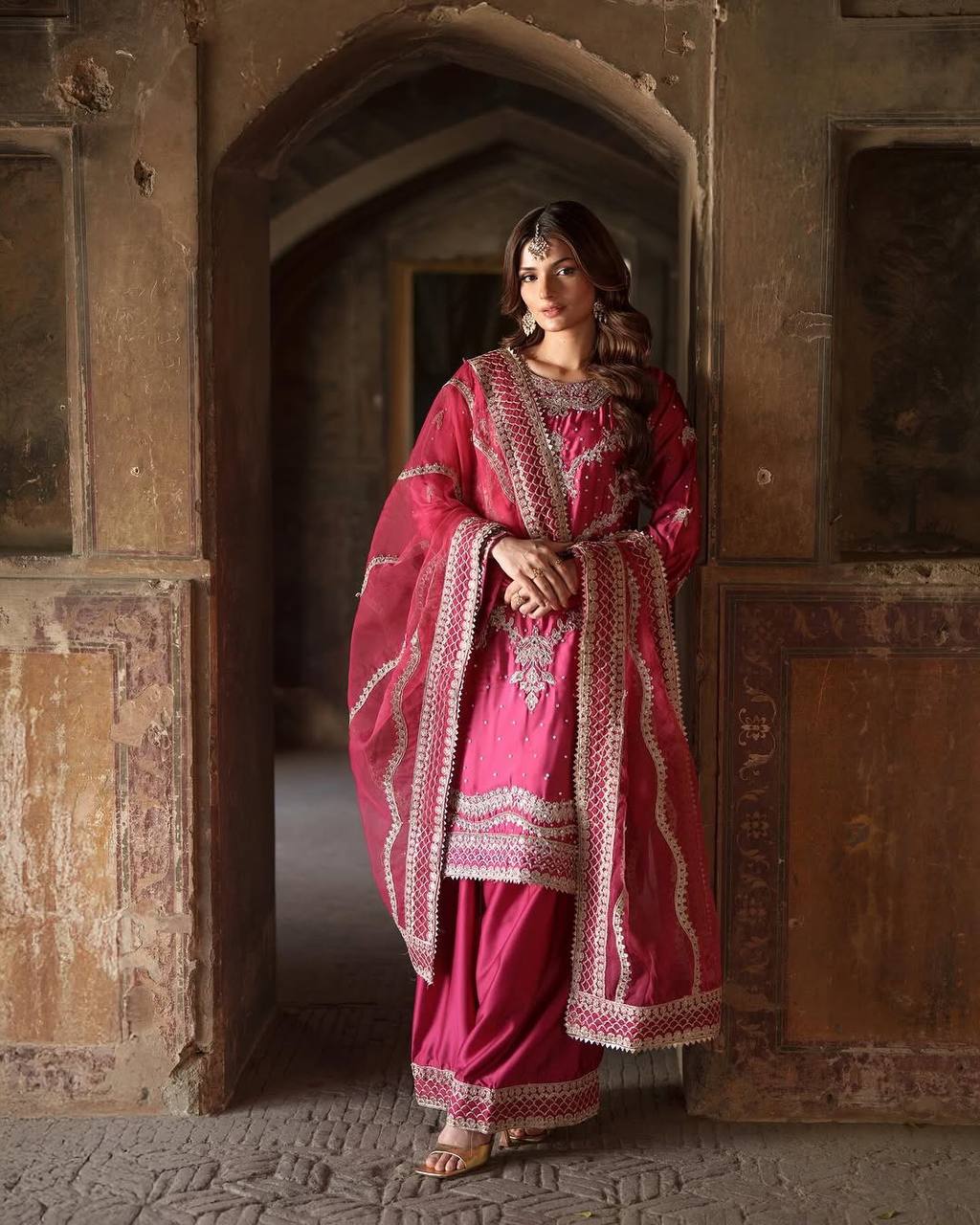 Naira Pink Designer Party Wear Look Top-Plazzo and Dupatta
