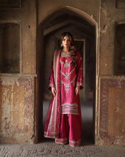 Naira Pink Designer Party Wear Look Top-Plazzo and Dupatta