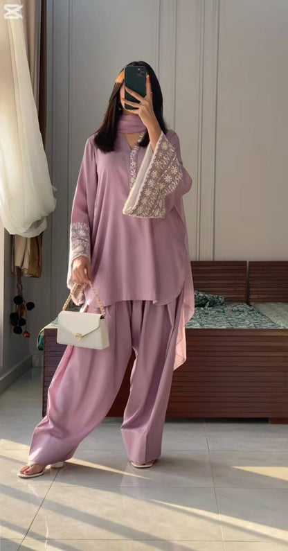 Larah Satin Party Wear Look top with farshi plazzo