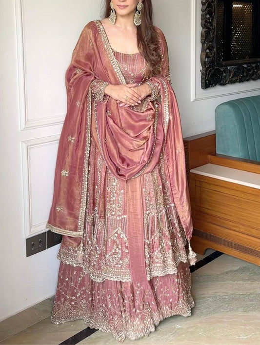 Rosé Radiance Embroidered Elegance in Bloom