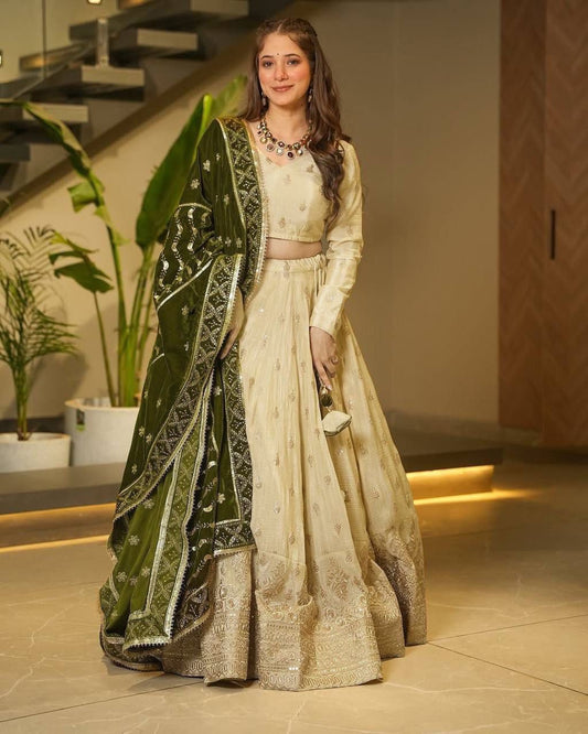 Majestic Ivory Splendor with Regal Olive Accents