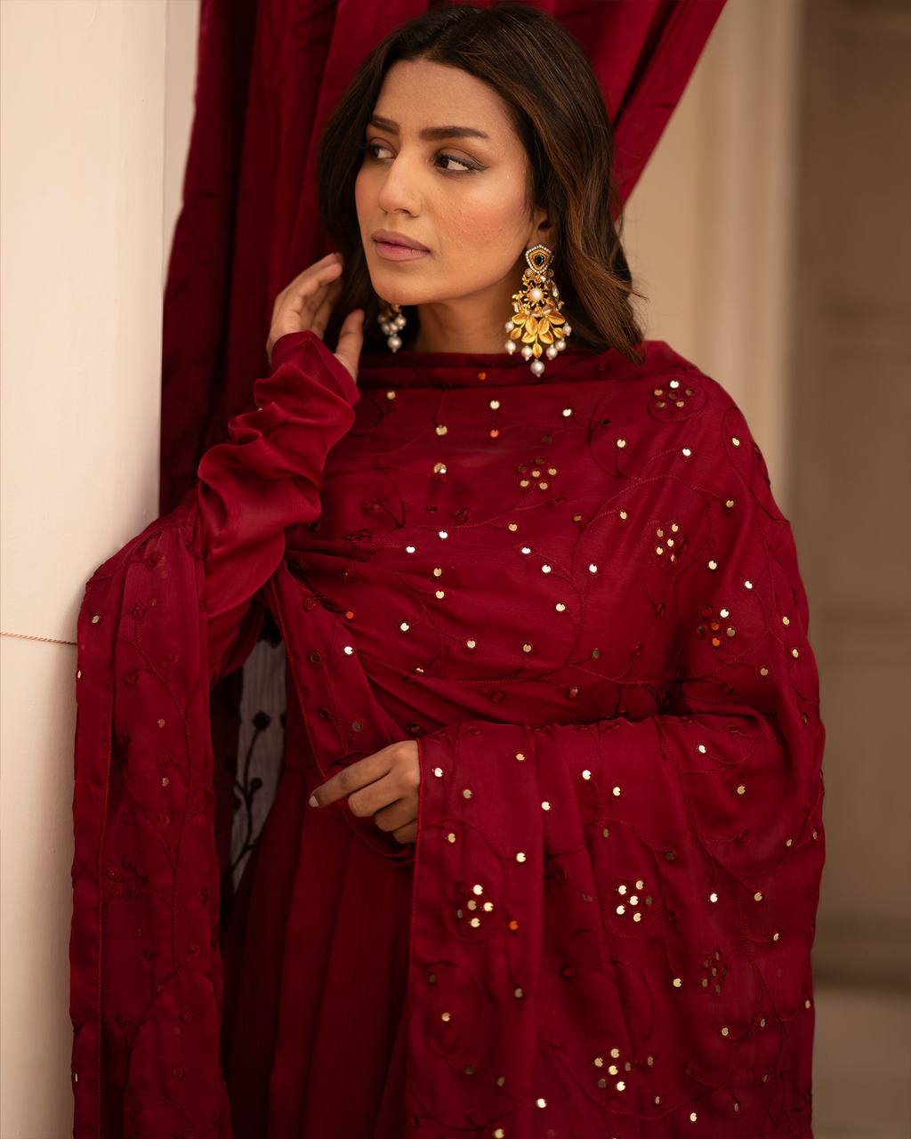 JIYA PREMIUM READYMADE  BLACK & RED SUIT SET