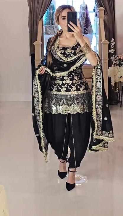 Heer Black Blossom Party Wear Patiala Suit Set