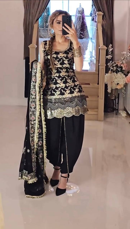 Heer Black Blossom Party Wear Patiala Suit Set