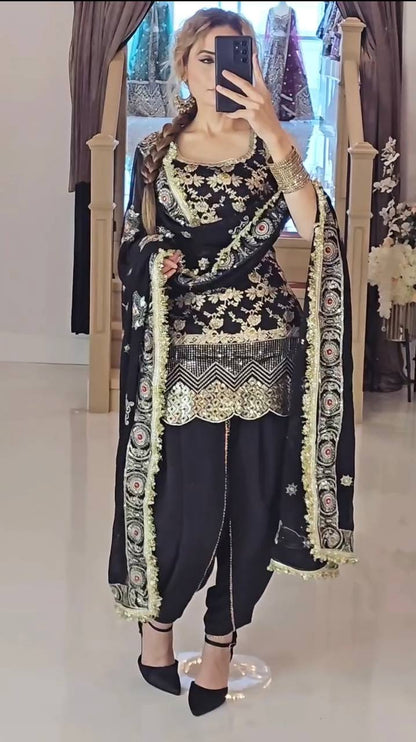 Heer Black Blossom Party Wear Patiala Suit Set