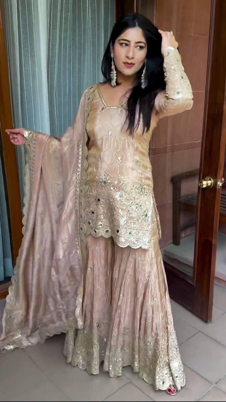 Golden Glow Embroidered Sharara Set