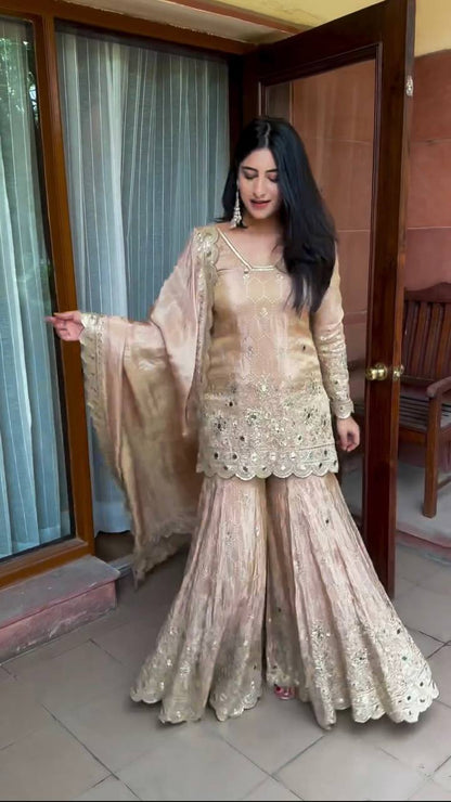 Golden Glow Embroidered Sharara Set