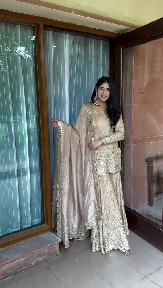 Golden Glow Embroidered Sharara Set