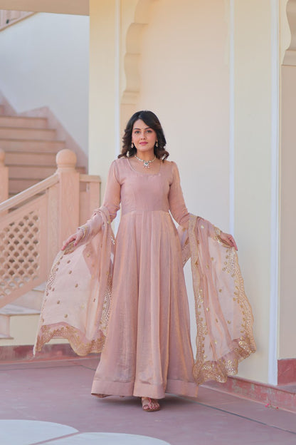 Mahi Designed Fendy Chiffon Sequins-Multi Embroidered  Cut-Work Gown