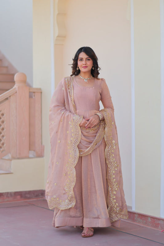 Mahi Designed Fendy Chiffon Sequins-Multi Embroidered  Cut-Work Gown