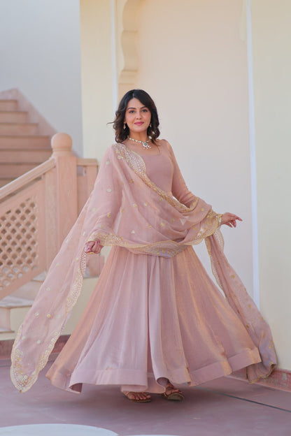 Mahi Designed Fendy Chiffon Sequins-Multi Embroidered  Cut-Work Gown