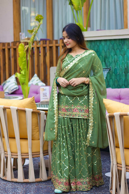 Swara Gold Zari Glimmers on Royal Weaves Sharara Set