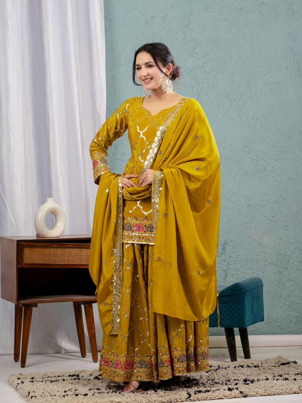Swara Gold Zari Glimmers on Royal Weaves Sharara Set