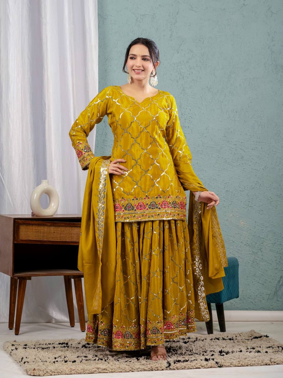 Swara Gold Zari Glimmers on Royal Weaves Sharara Set