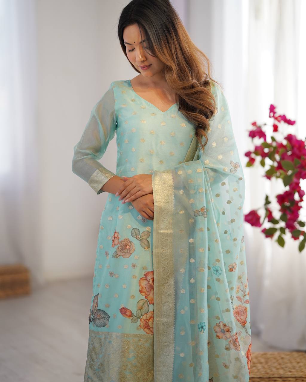 Chanderi Noir Bloom Digital Print Set